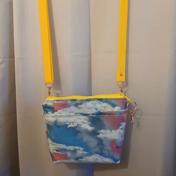 New Rainbow Clouds Sky print Crossbody Purse Bag Small Blue Pink Yellow Green - Picture 3 of 13
